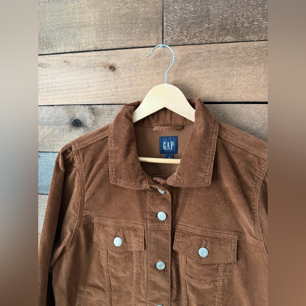 Vintage Y2K Gap Brown Corduroy Trucker Jacket Classic Cropped Layering - Picture 8 of 10